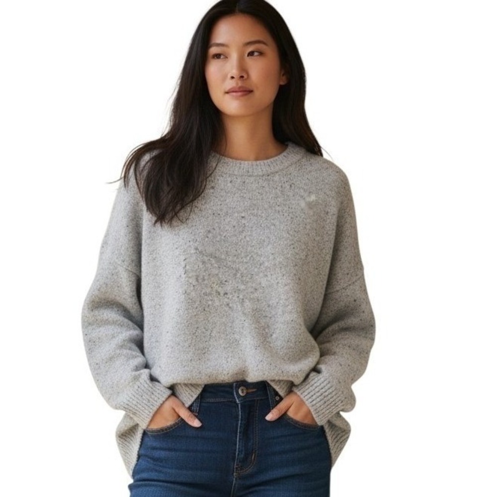 A.N.A. New Approach Women XXL Grey Speckled Oversized‎ Crewneck Pullover Sweater